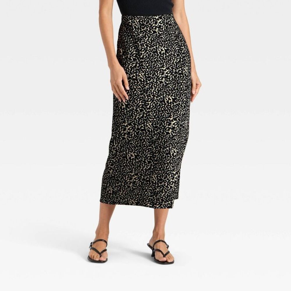 Women's Maxi Slip A-Line Skirt - A New Day Cream Leopard Print M